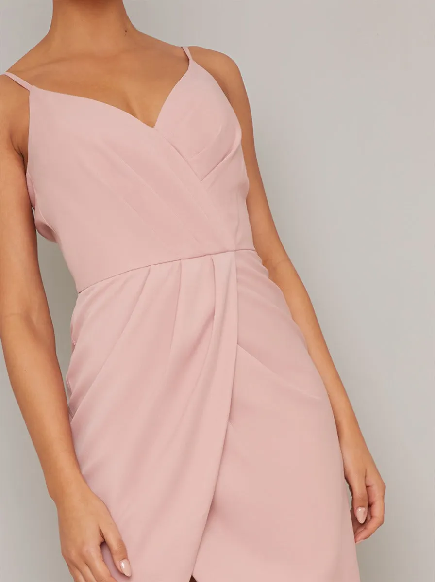 Cami Strap Wrap Pleat Detail Midi Dress in Pink sold by Chi Chi London product image thumbnail 2