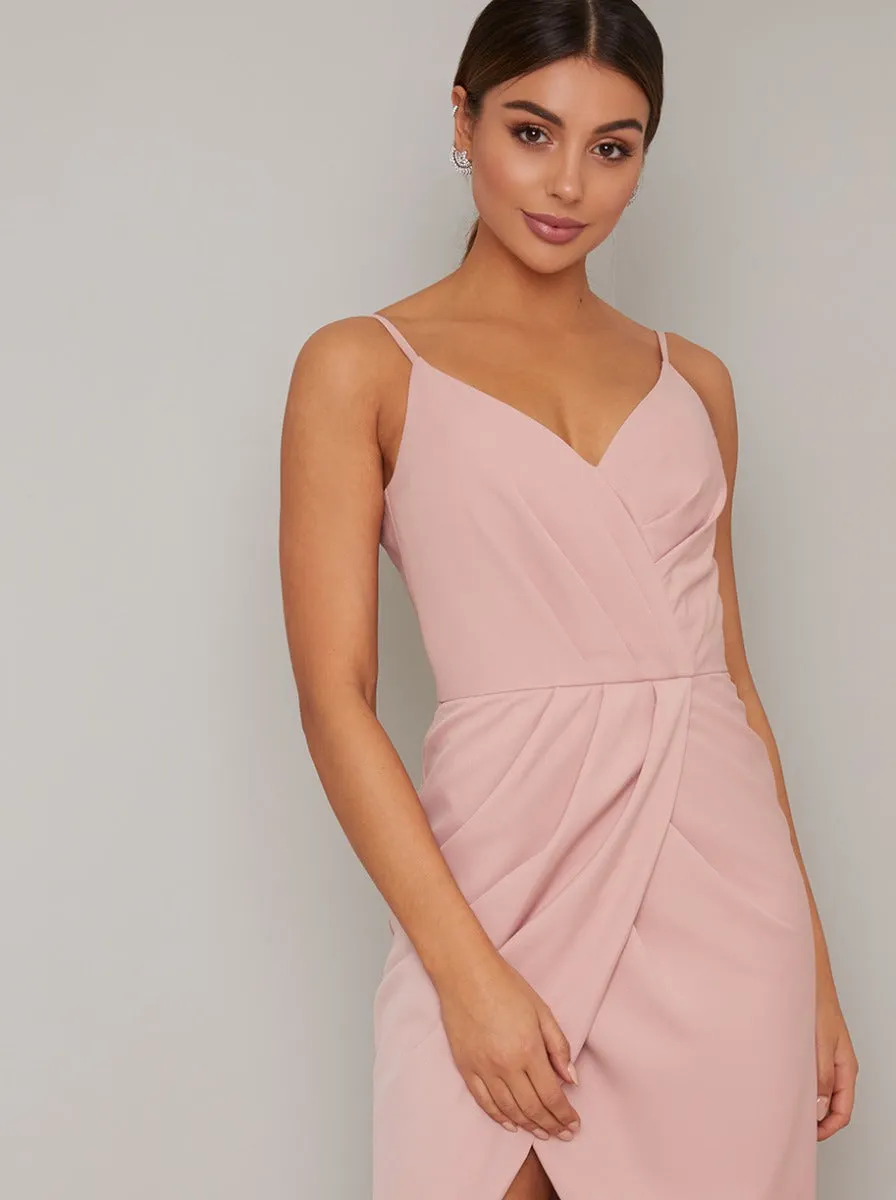 Cami Strap Wrap Pleat Detail Midi Dress in Pink sold by Chi Chi London product image thumbnail 3