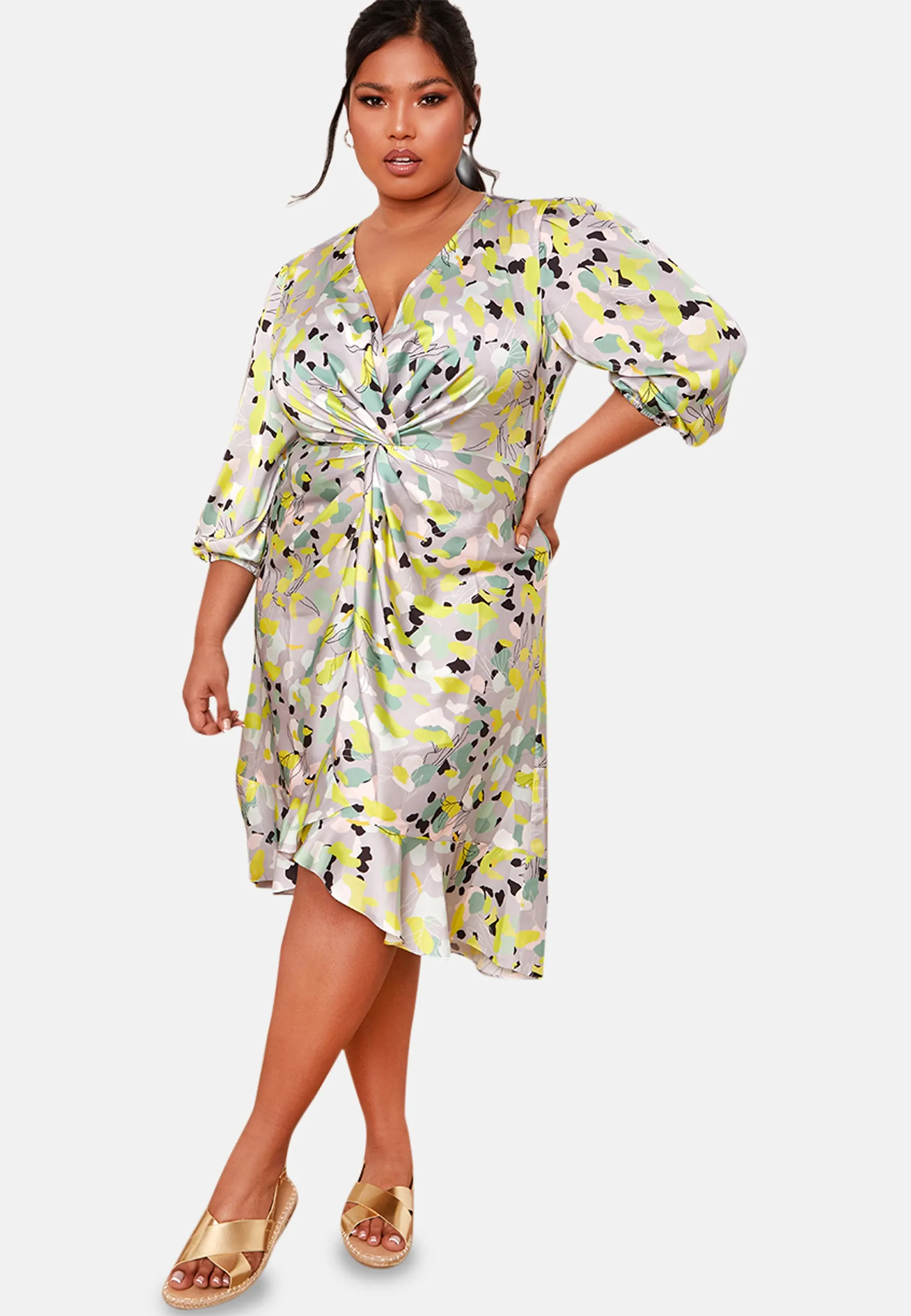 Plus Size Twist Front Abstract Midi Dress in Silver sold by Chi Chi London product image thumbnail 5