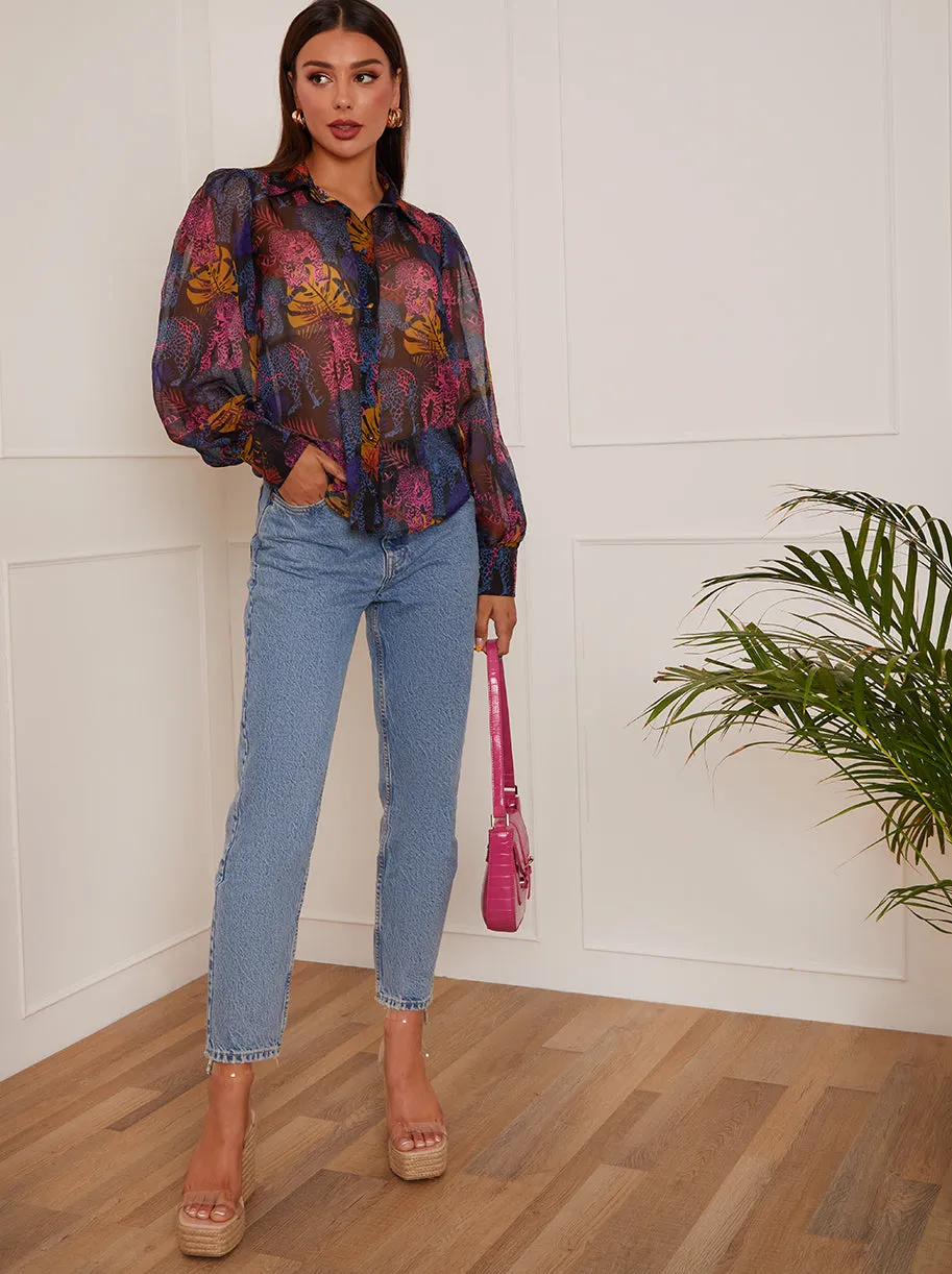 Long Sleeve Tropical Leopard Print Shirt in Black sold by Chi Chi London product image thumbnail 5