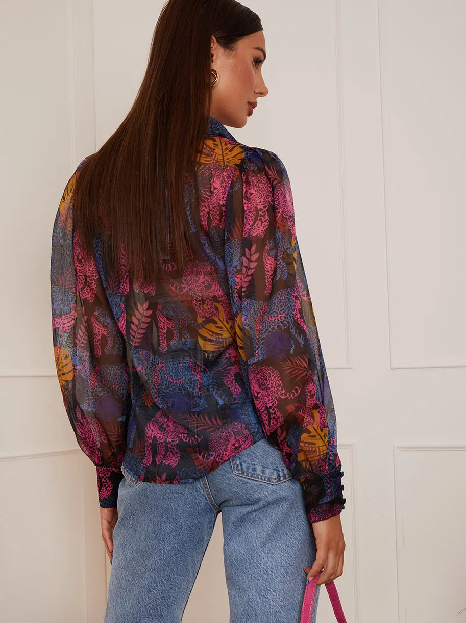 Long Sleeve Tropical Leopard Print Shirt in Black sold by Chi Chi London product image thumbnail 2
