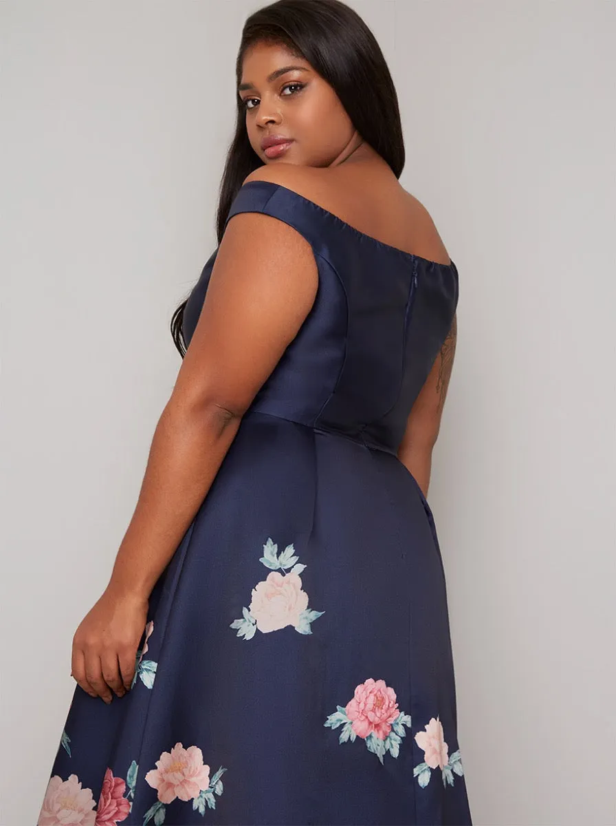 Plus Size Floral Print Dip Hem Dress in Navy sold by Chi Chi London product image thumbnail 4