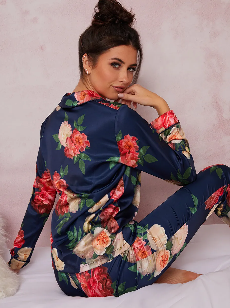 Floral Silky Pyjama Set in Blue sold by Chi Chi London product image thumbnail 4