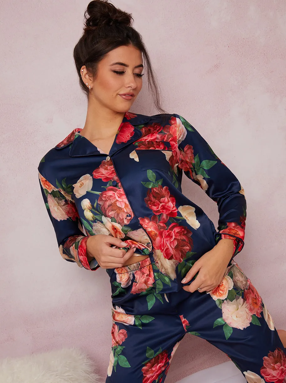 Floral Silky Pyjama Set in Blue sold by Chi Chi London product image thumbnail 3