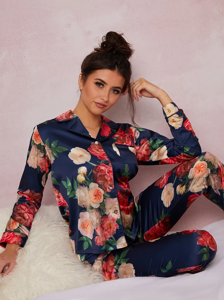 Floral Silky Pyjama Set in Blue sold by Chi Chi London product image thumbnail 2