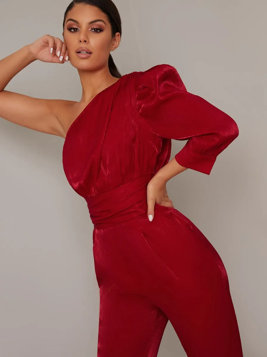 One Should Ruched Tapered Leg Jumpsuit in Red sold by Chi Chi London