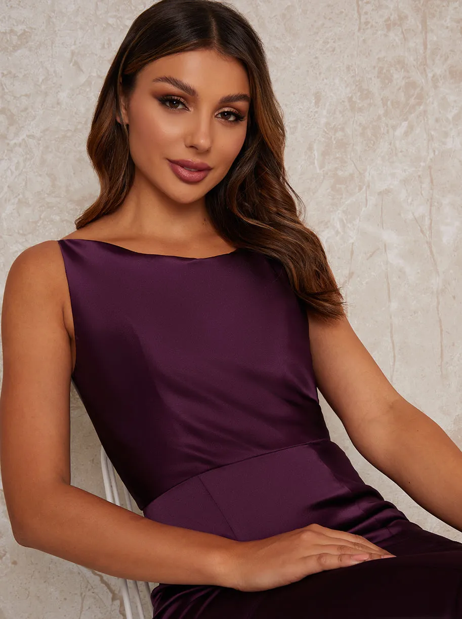 Cowl Neck Satin Slip Maxi Dress in Berry sold by Chi Chi London product image thumbnail 3