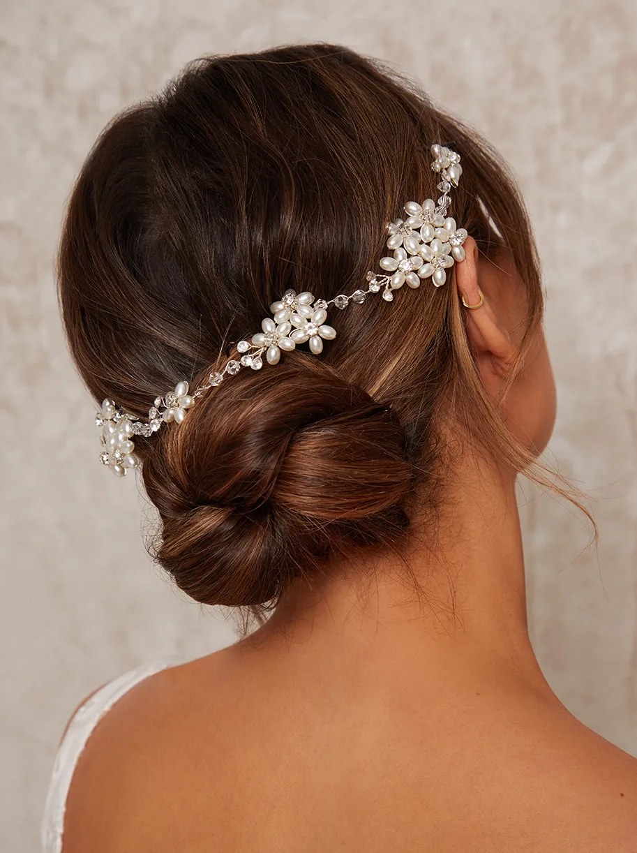 Pearl & Diamante Floral Beaded Hair Piece in Silver sold by Chi Chi London product image thumbnail 2