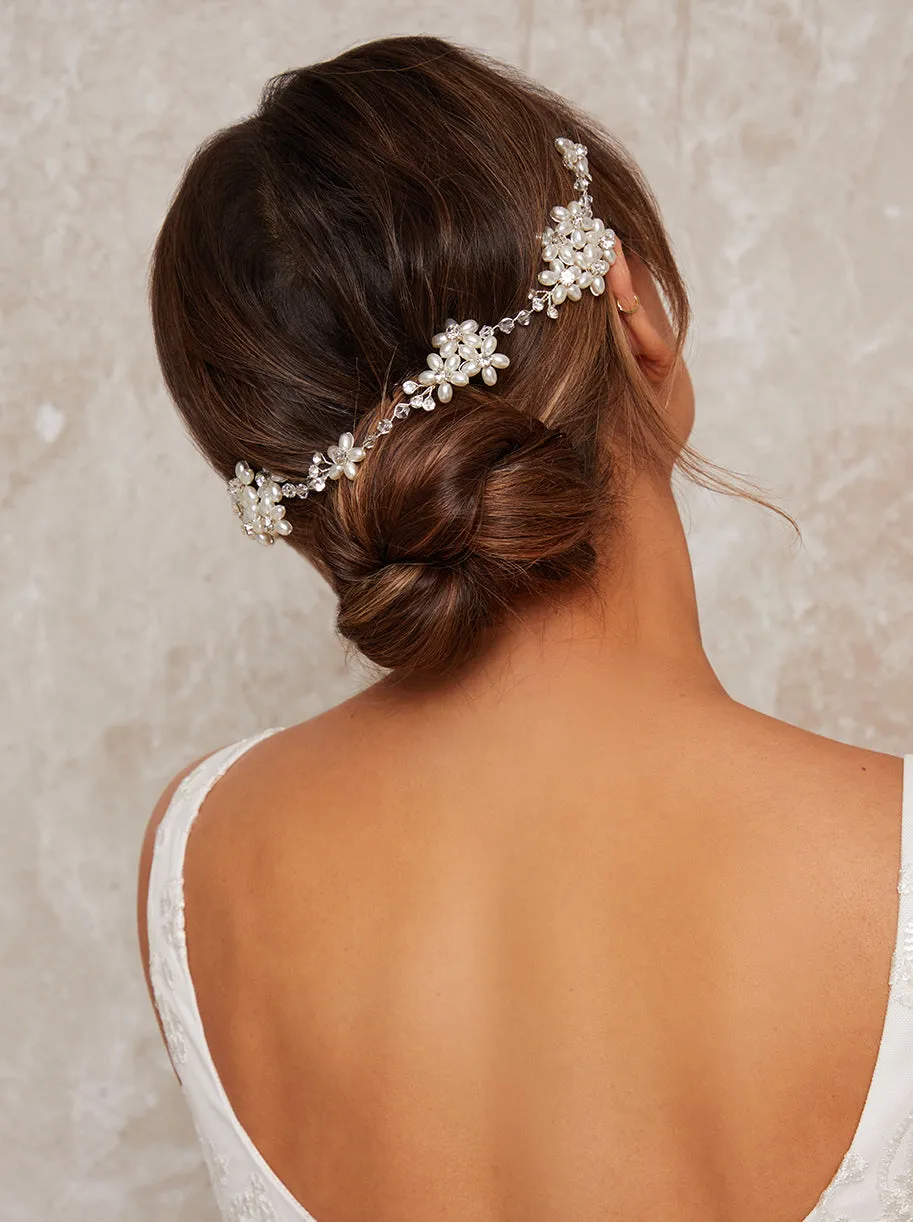 Pearl & Diamante Floral Beaded Hair Piece in Silver sold by Chi Chi London product image thumbnail 3