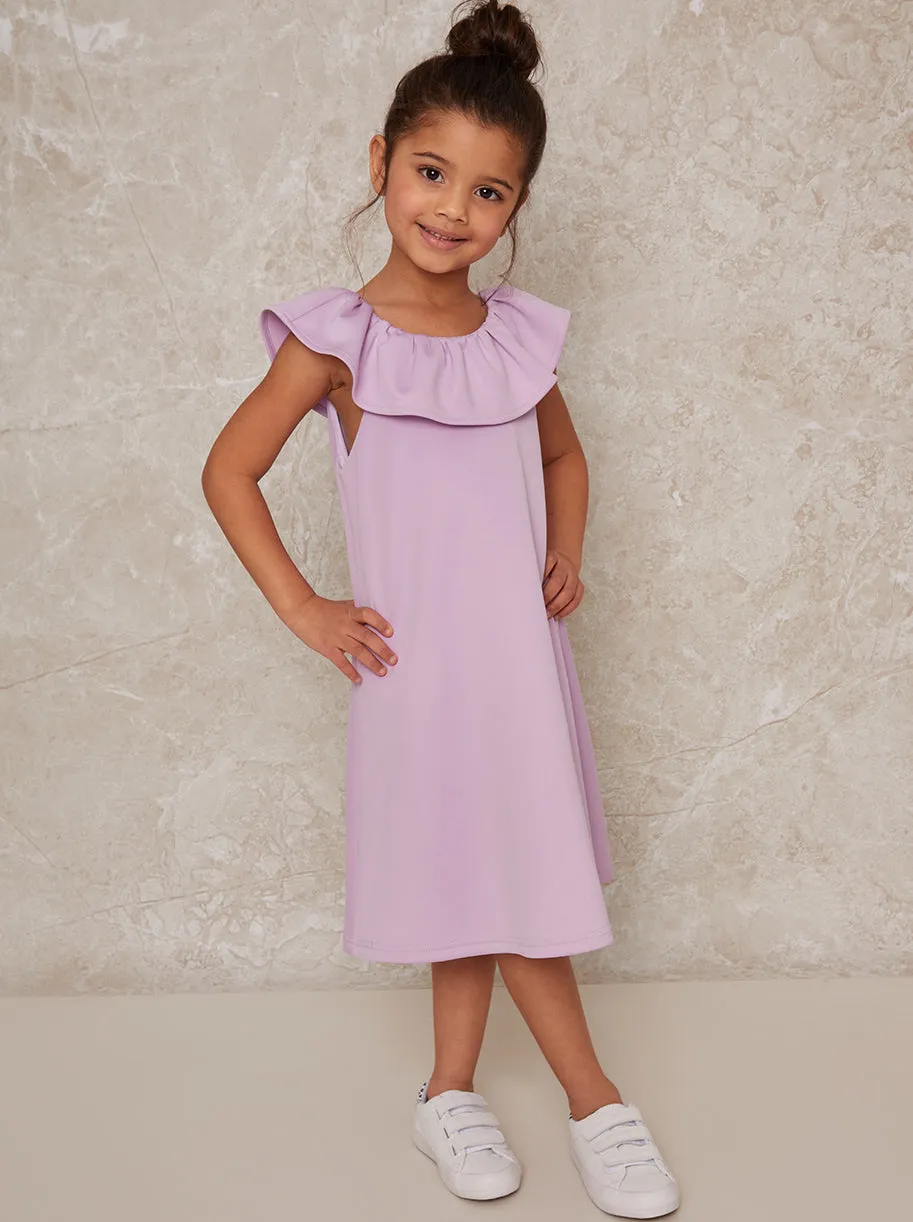 Girls Ruffle Neck Smock Dress in Purple sold by Chi Chi London product image thumbnail 2