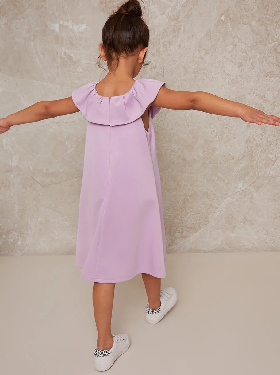 Girls Ruffle Neck Smock Dress in Purple sold by Chi Chi London product image thumbnail 4