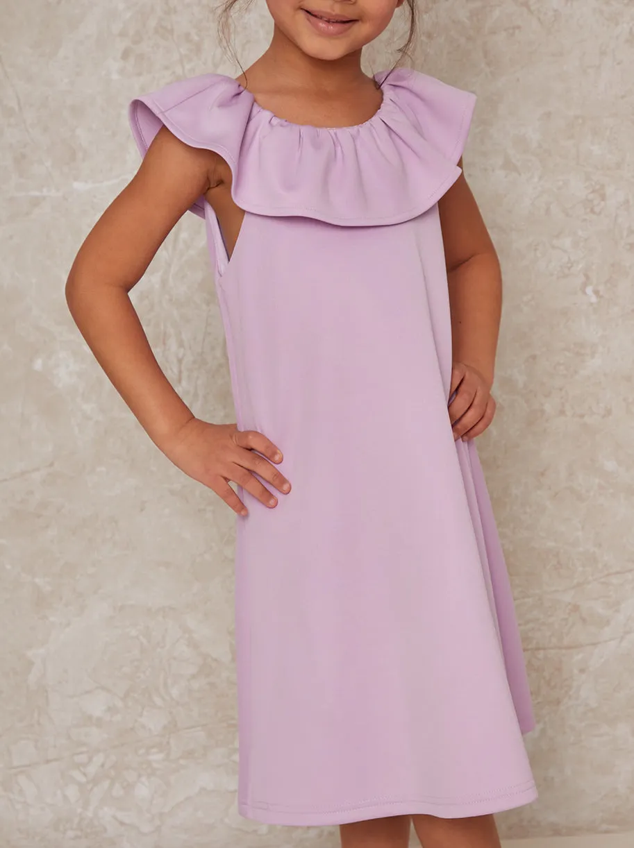 Girls Ruffle Neck Smock Dress in Purple sold by Chi Chi London product image thumbnail 3