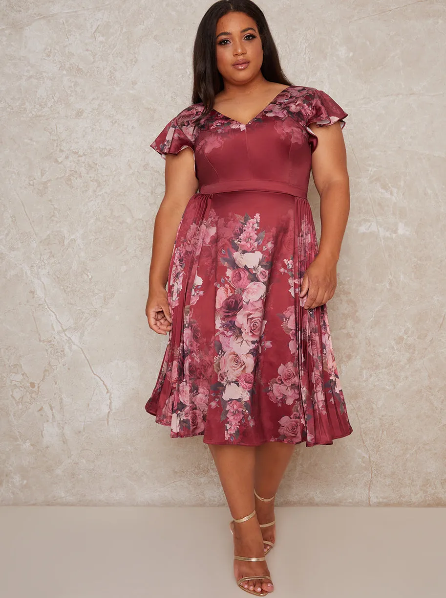 Plus Size Floral Pleat Midi Dress in Red sold by Chi Chi London product image thumbnail 4