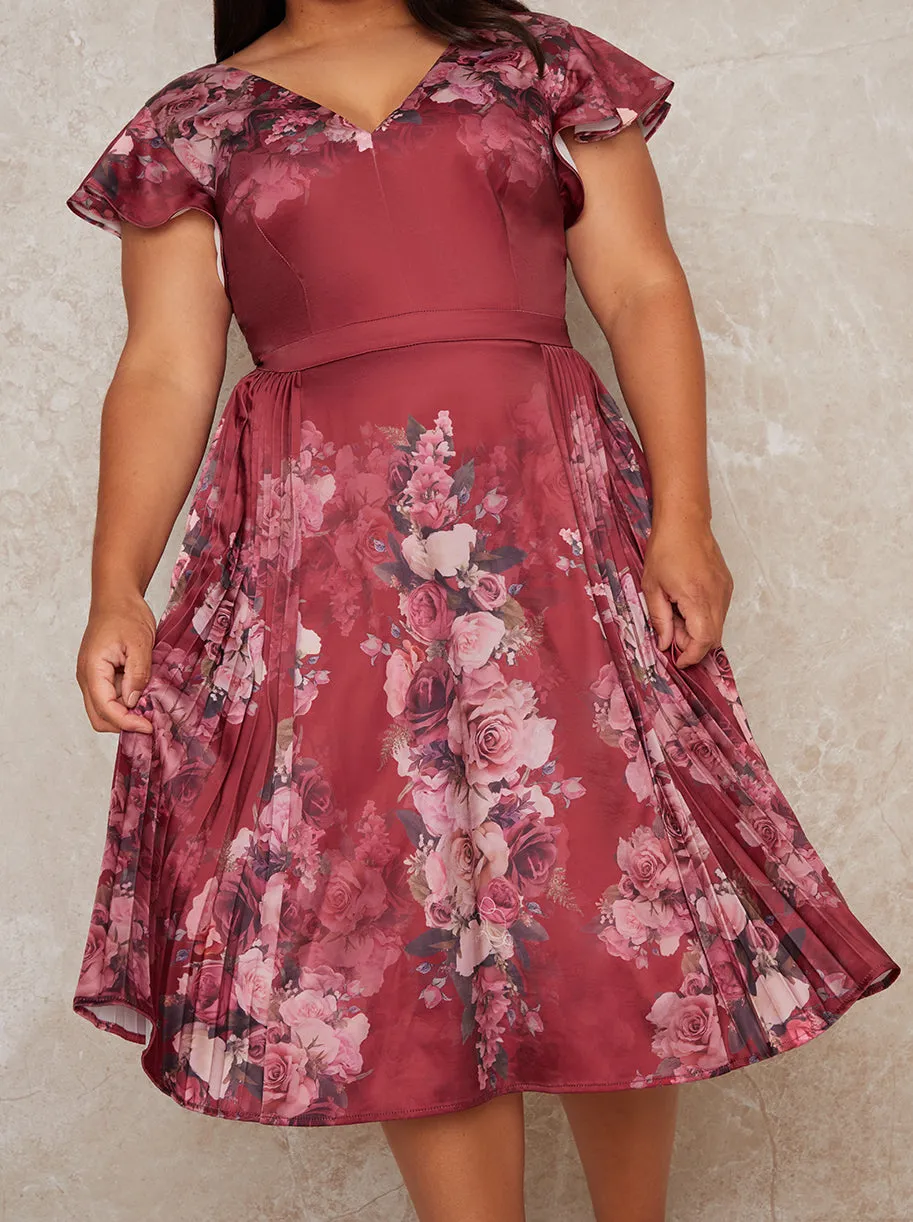 Plus Size Floral Pleat Midi Dress in Red sold by Chi Chi London product image thumbnail 2