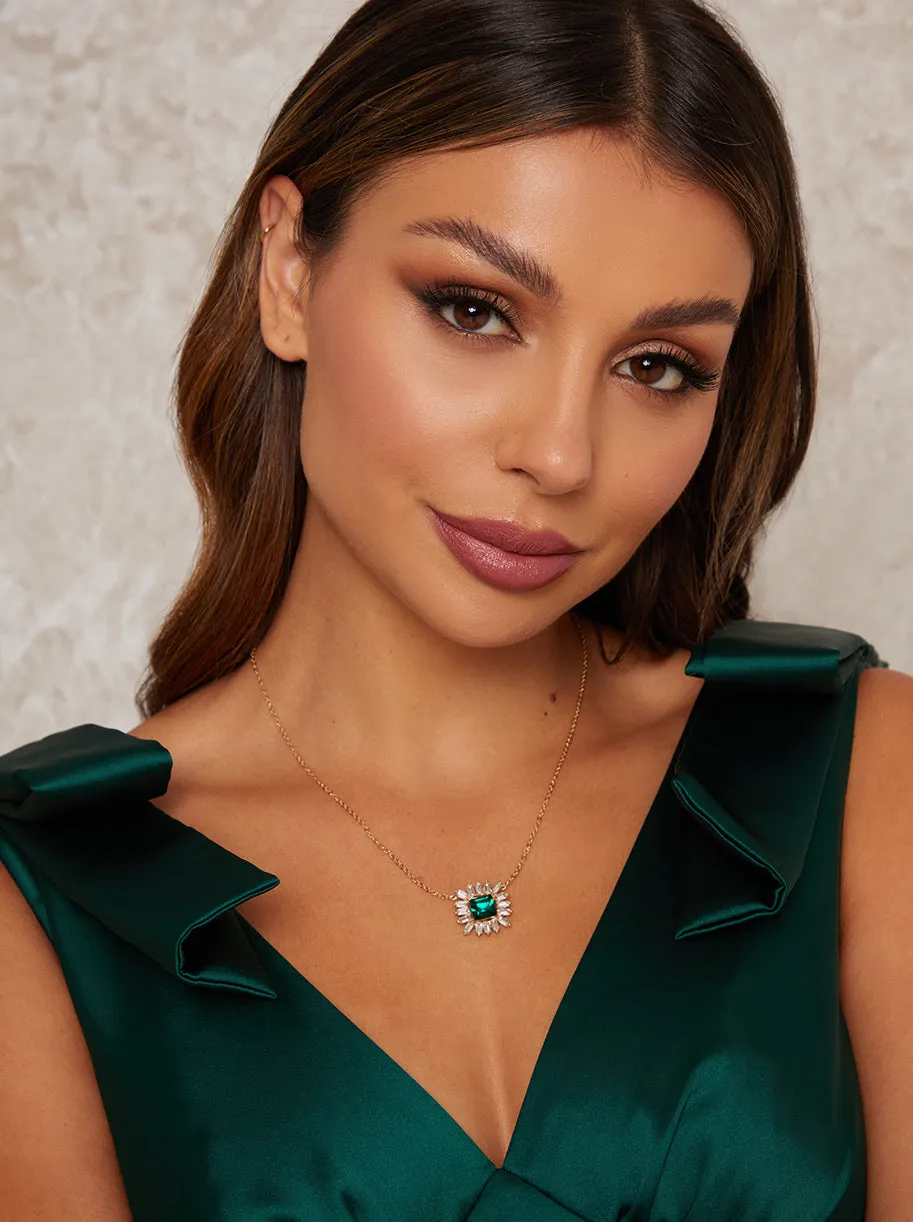 Green Gemstone Diamante Necklace in Gold Tone sold by Chi Chi London product image thumbnail 2