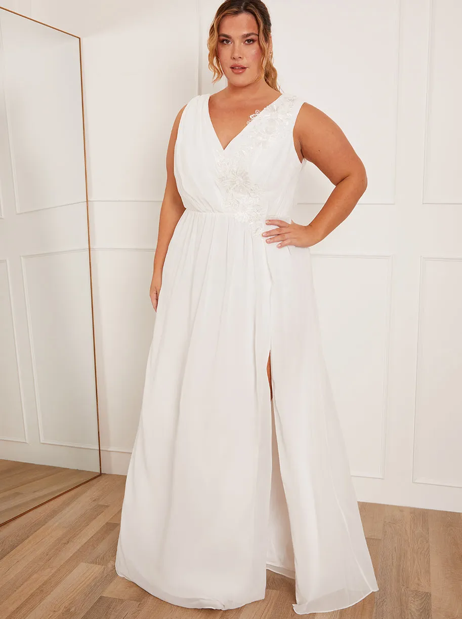 Plus Size V Neck Drape Maxi Wedding Dress in White sold by Chi Chi London product image thumbnail 2
