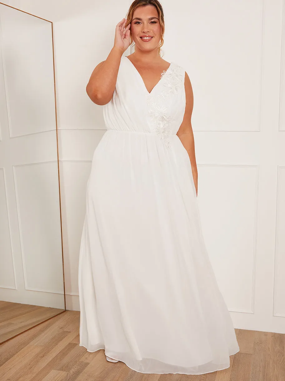 Plus Size V Neck Drape Maxi Wedding Dress in White sold by Chi Chi London product image thumbnail 3