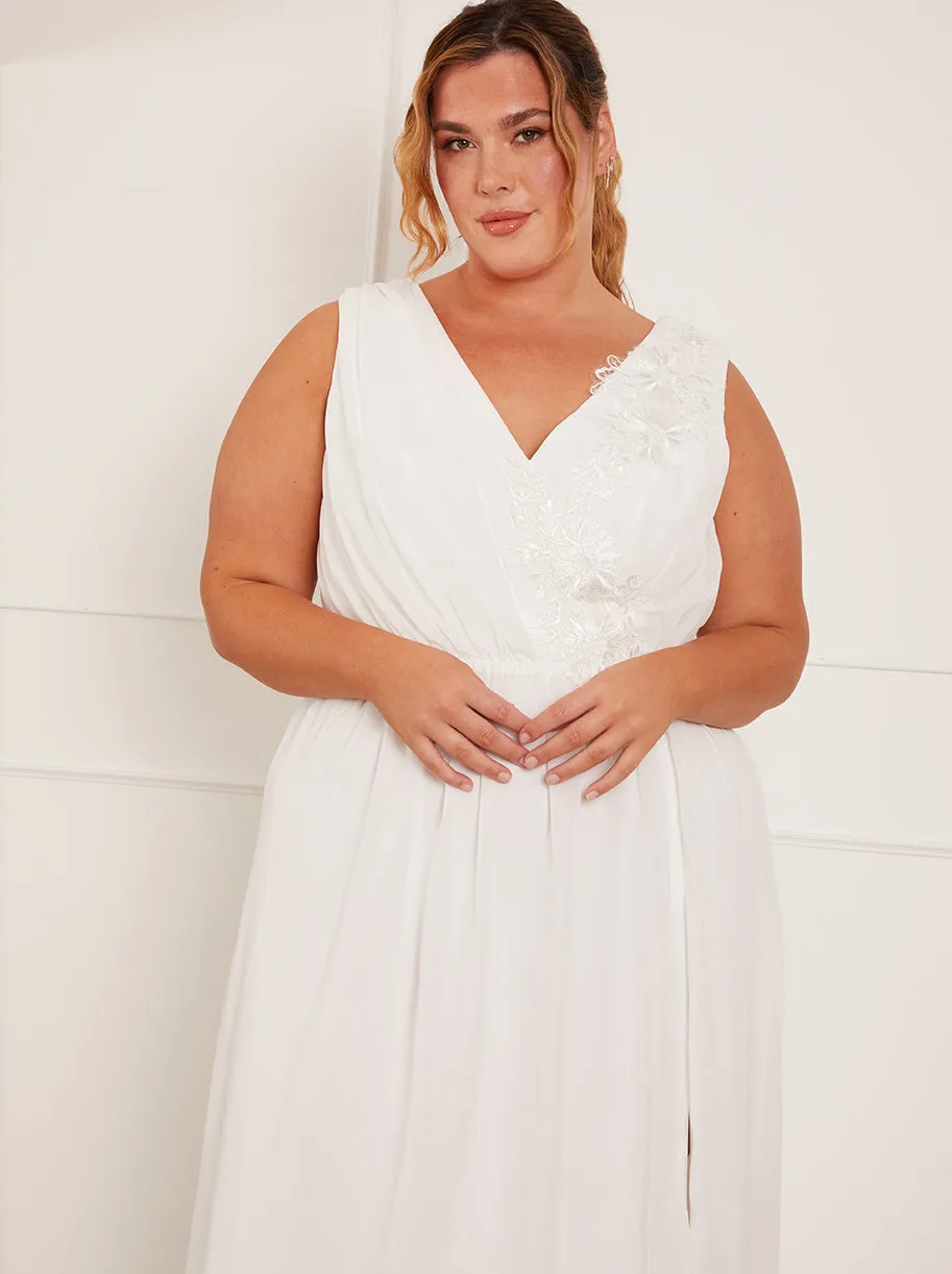Plus Size V Neck Drape Maxi Wedding Dress in White sold by Chi Chi London product image thumbnail 5