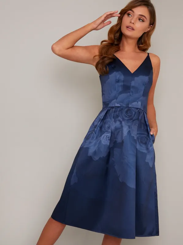 Cami Strap Ombre Floral Print Midi Dress in Blue sold by Chi Chi London