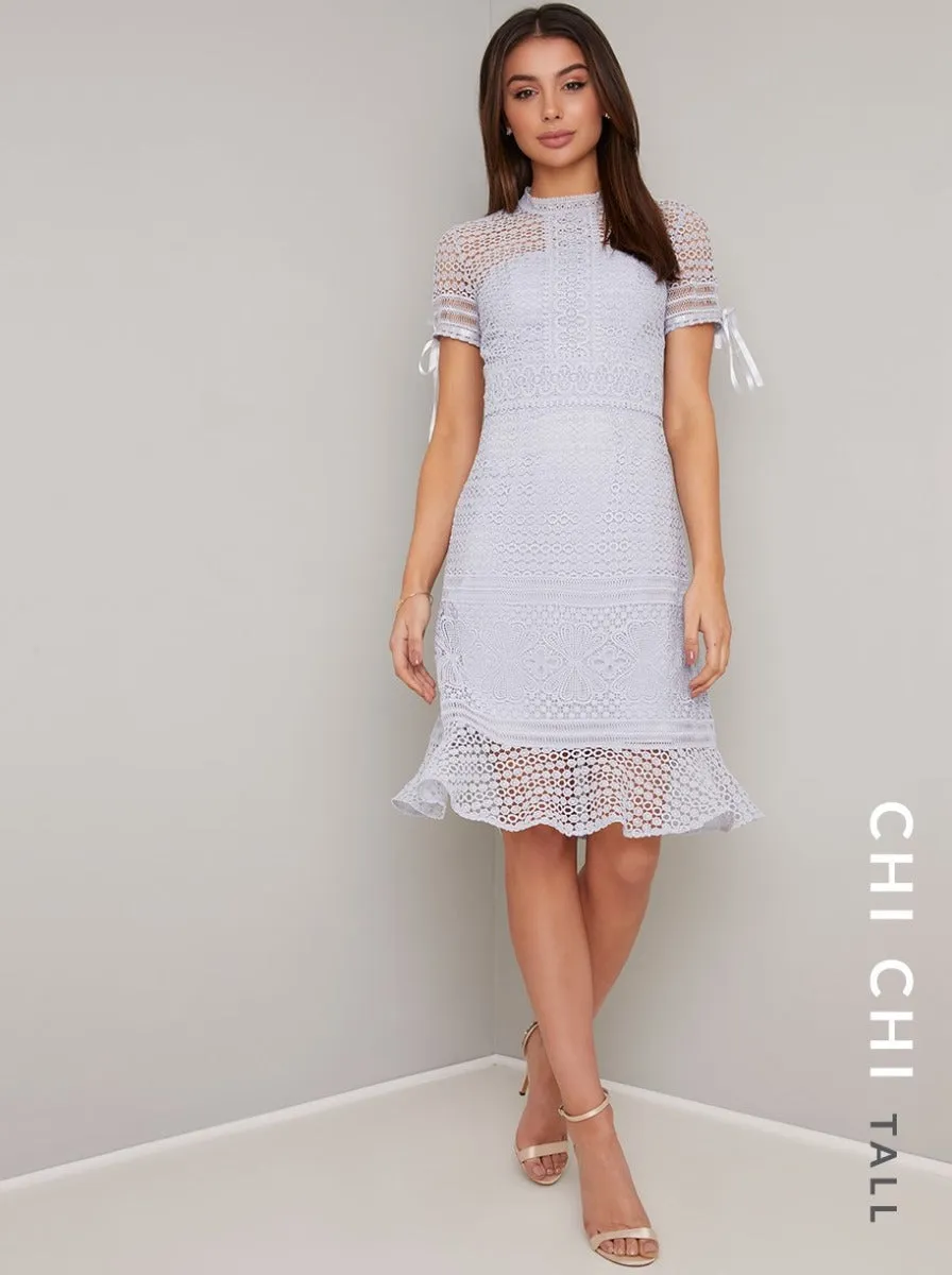 Tall Crochet Lace Overlay Midi Dress in Grey sold by Chi Chi London product image thumbnail 2