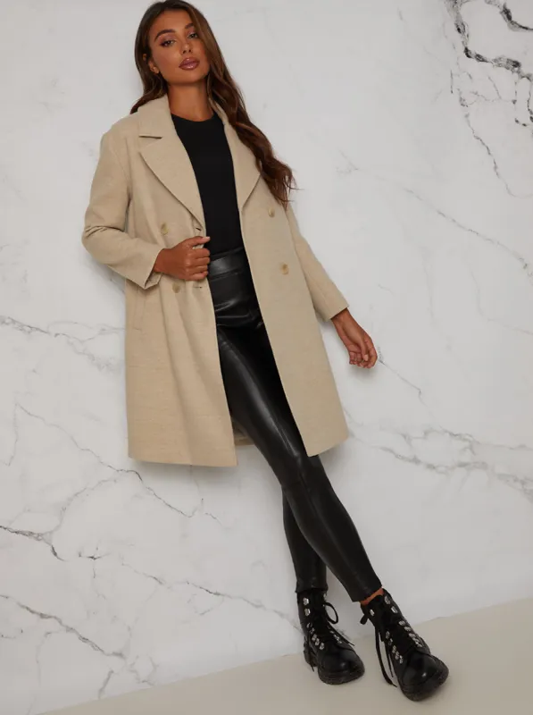 Structured Double Breasted Coat in Beige sold by Chi Chi London