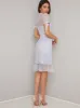 Tall Crochet Lace Overlay Midi Dress in Grey sold by Chi Chi London