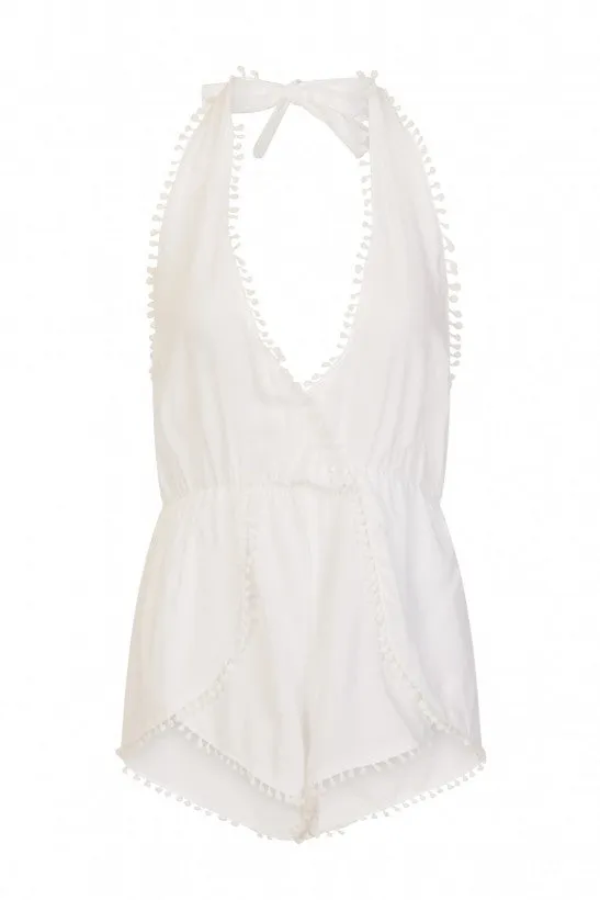 Crochet Halterneck Playsuit in White sold by Chi Chi London product image thumbnail 2