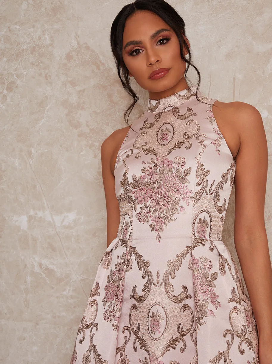 Sleeveless Jacquard Mini Dress in Pink sold by Chi Chi London product image thumbnail 4