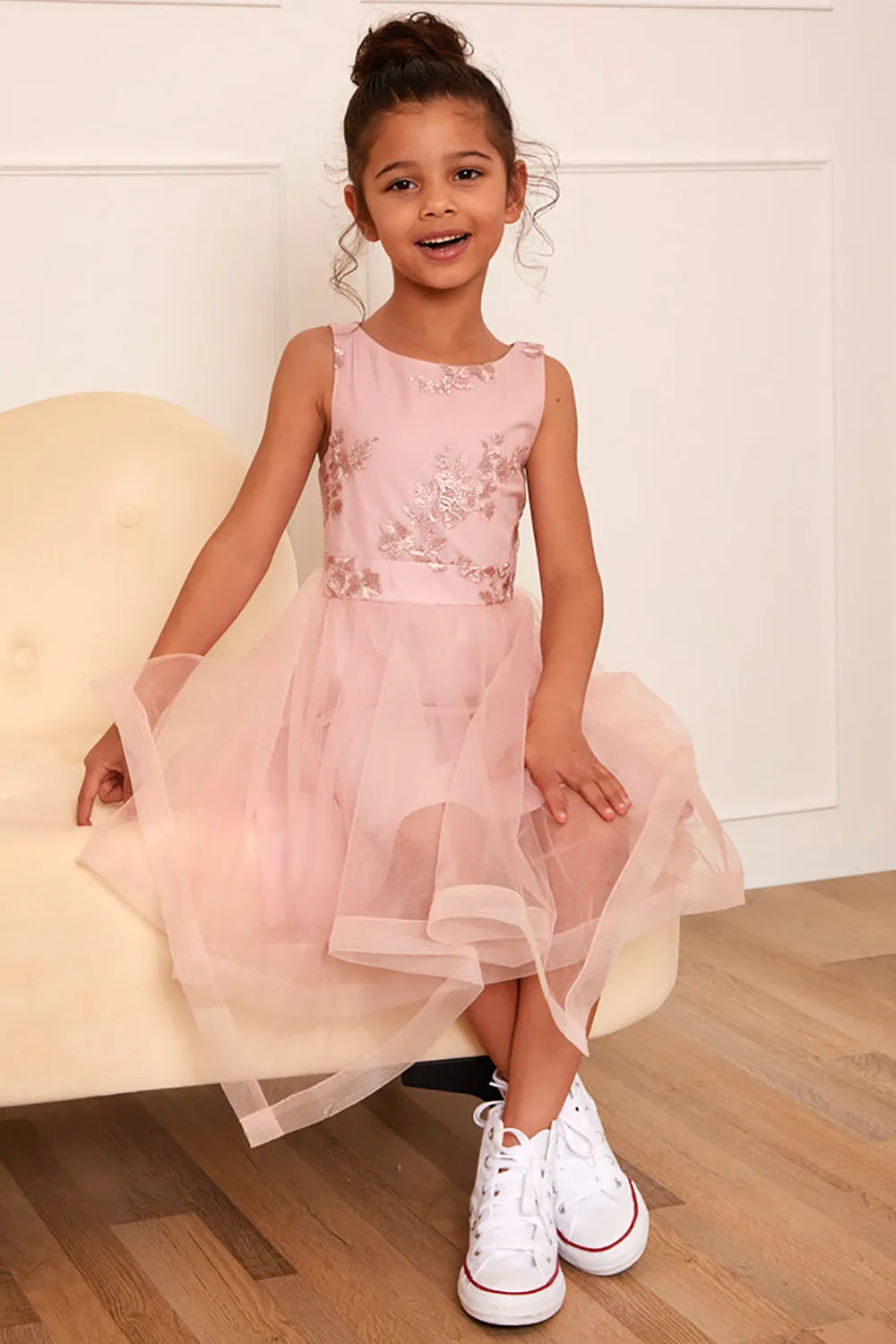 Younger Girls Embroidered Midi Dress in Pink sold by Chi Chi London product image thumbnail 5