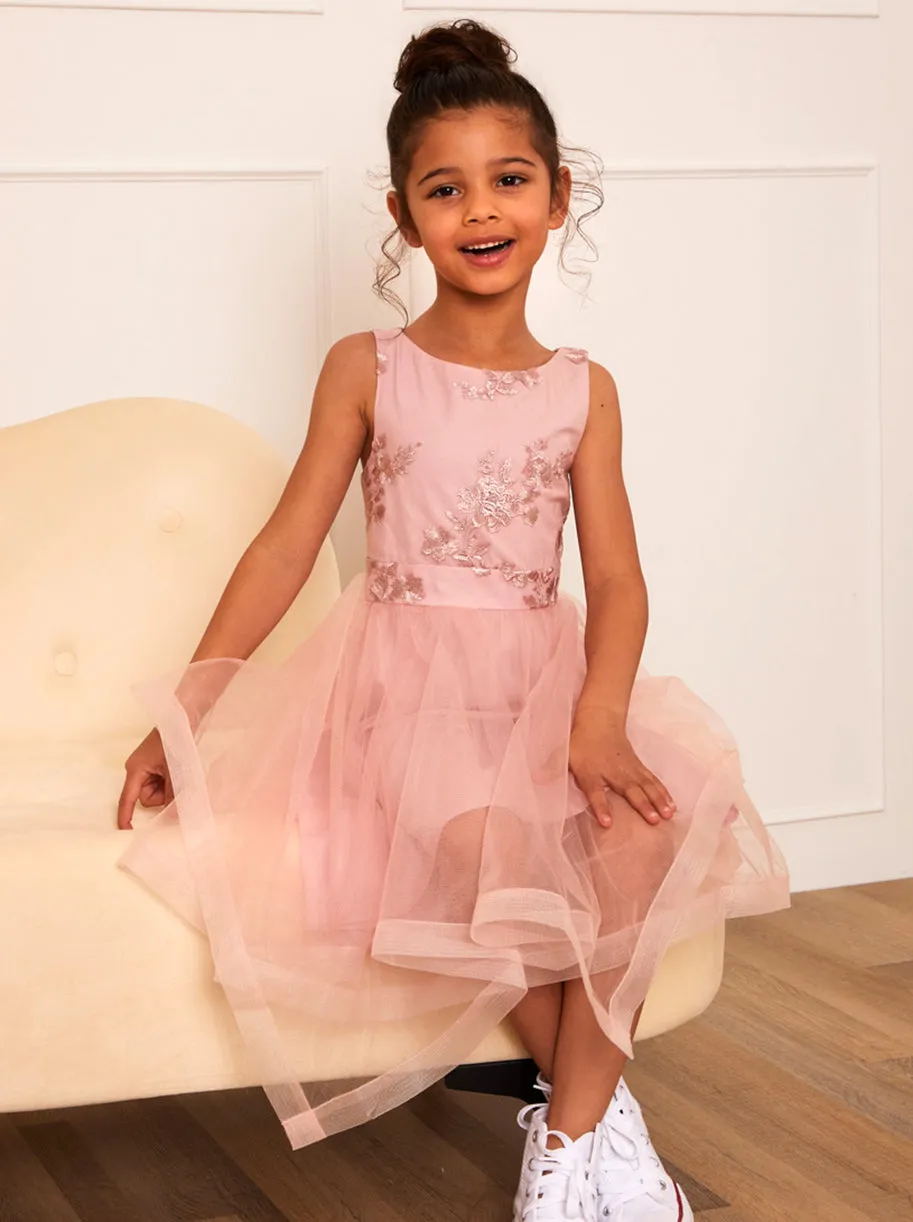 Younger Girls Embroidered Midi Dress in Pink sold by Chi Chi London product image thumbnail 2