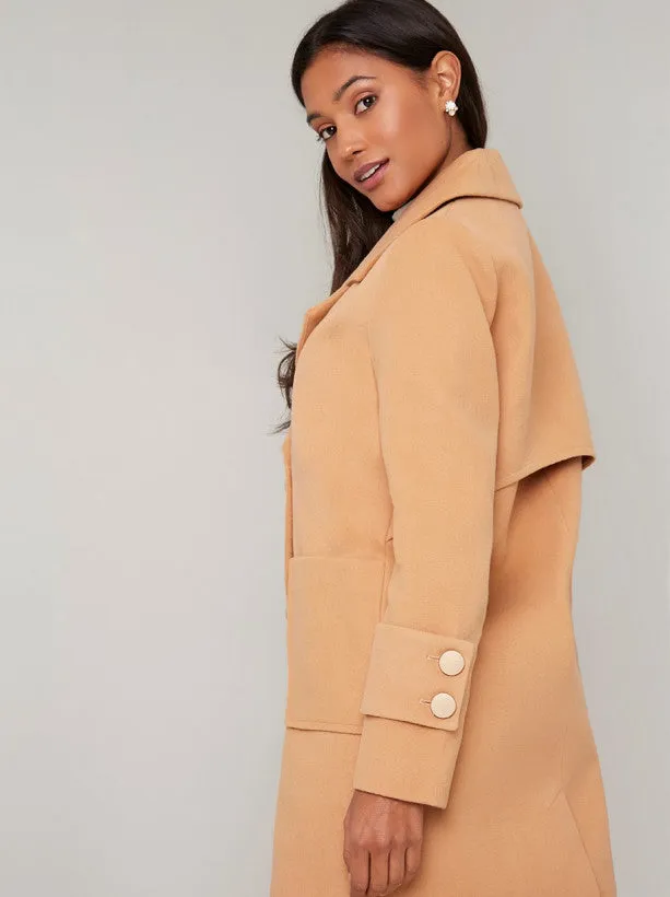 Longline Double Breasted Coat in Camel sold by Chi Chi London product image thumbnail 4