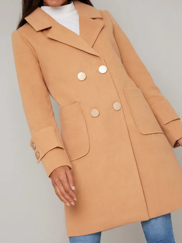 Longline Double Breasted Coat in Camel sold by Chi Chi London product image thumbnail 2