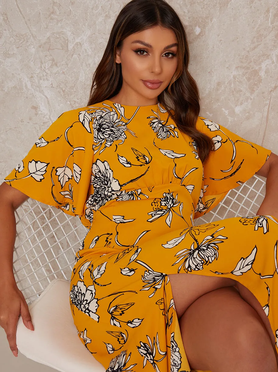 Angel Sleeve Open Back Midi Dress in Yellow sold by Chi Chi London product image thumbnail 4