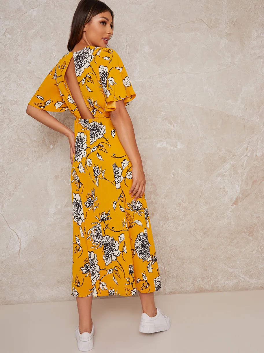 Angel Sleeve Open Back Midi Dress in Yellow sold by Chi Chi London product image thumbnail 3