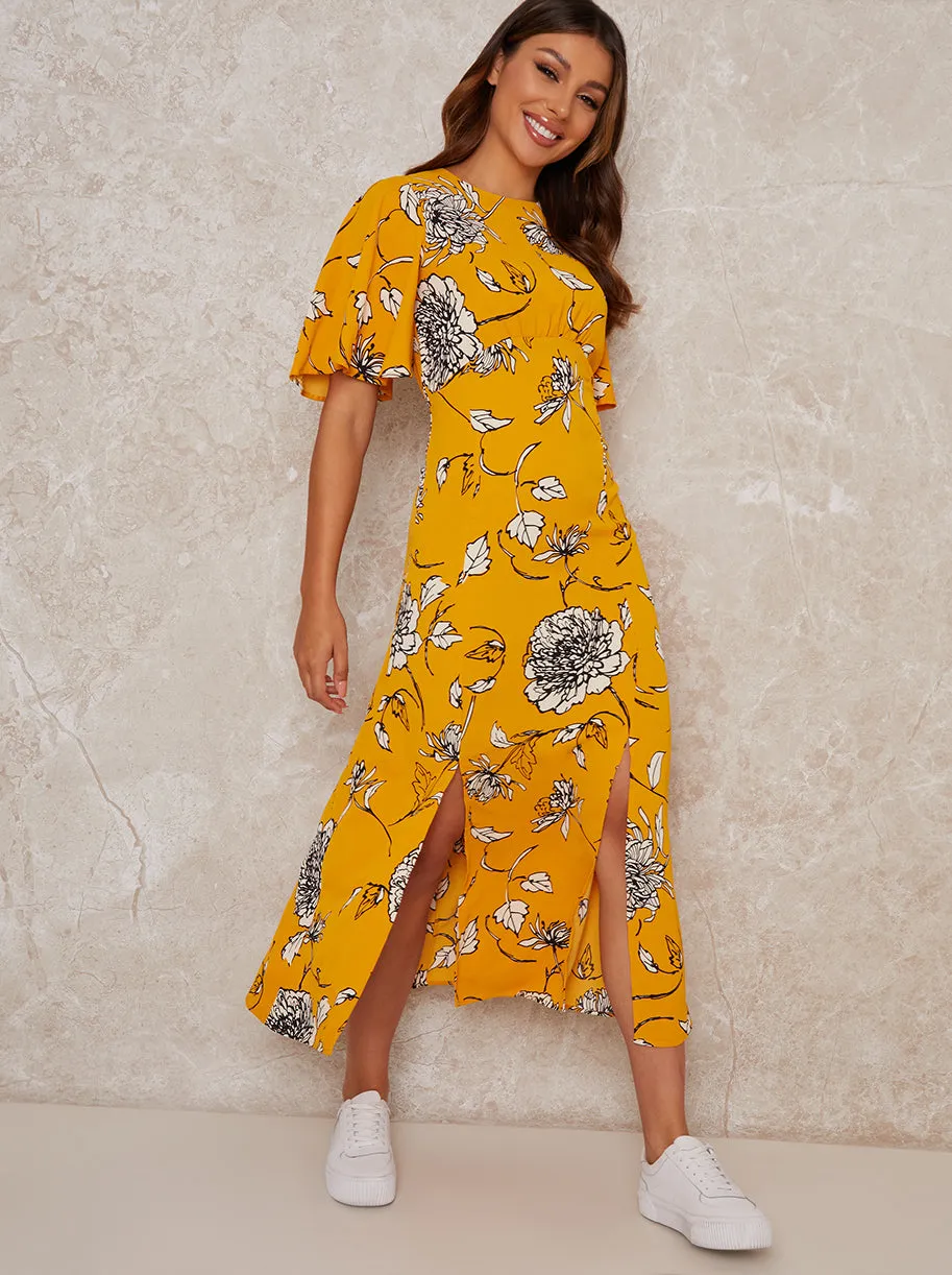Angel Sleeve Open Back Midi Dress in Yellow sold by Chi Chi London product image thumbnail 2