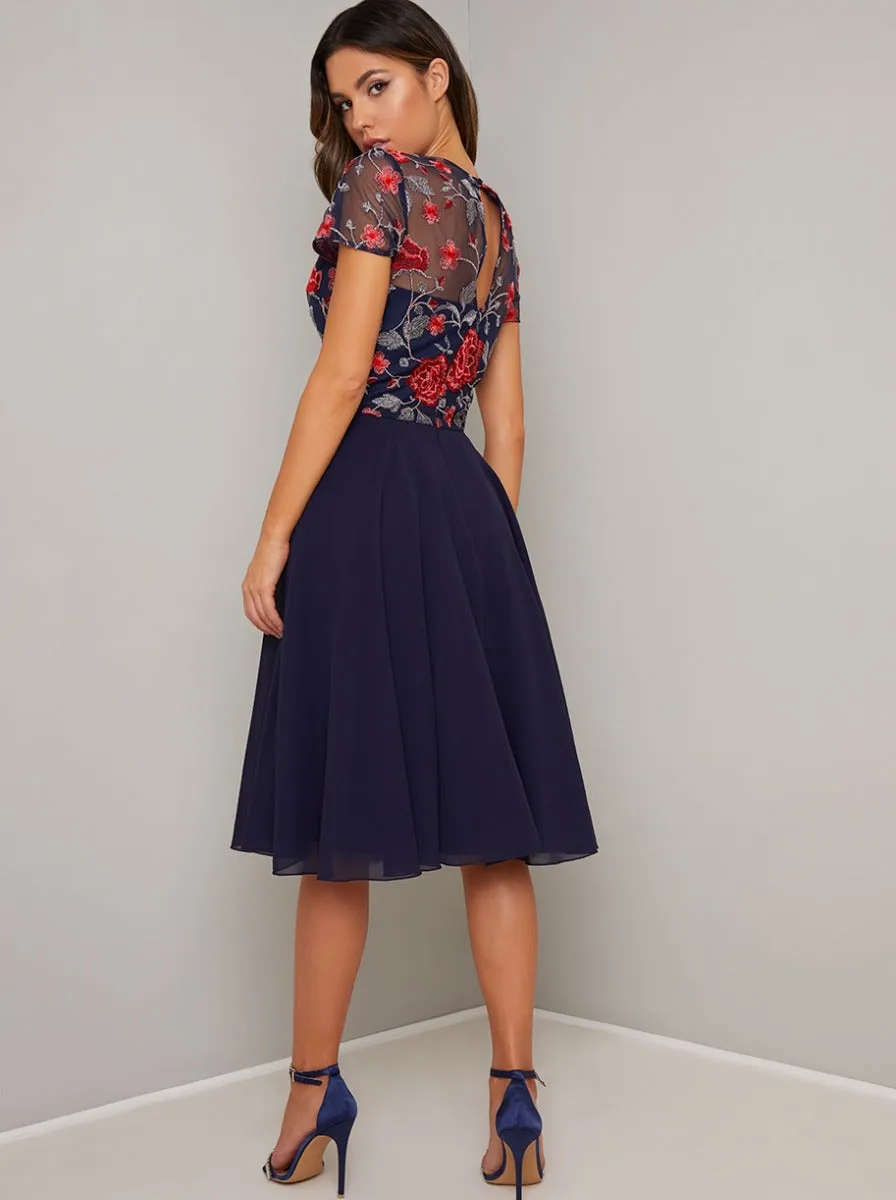 Lace Bodice Chiffon Midi Dress in Blue sold by Chi Chi London product image thumbnail 4