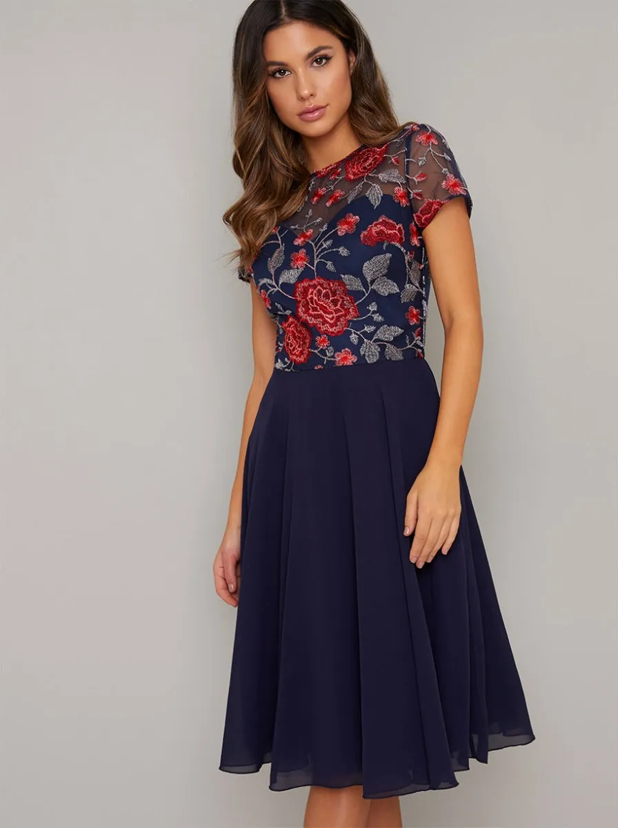 Lace Bodice Chiffon Midi Dress in Blue sold by Chi Chi London product image thumbnail 2