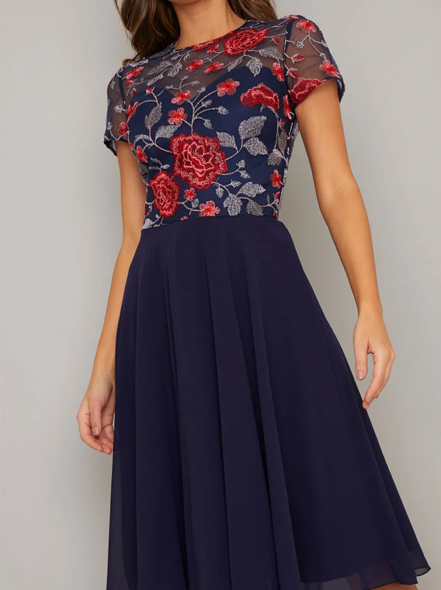 Lace Bodice Chiffon Midi Dress in Blue sold by Chi Chi London product image thumbnail 3