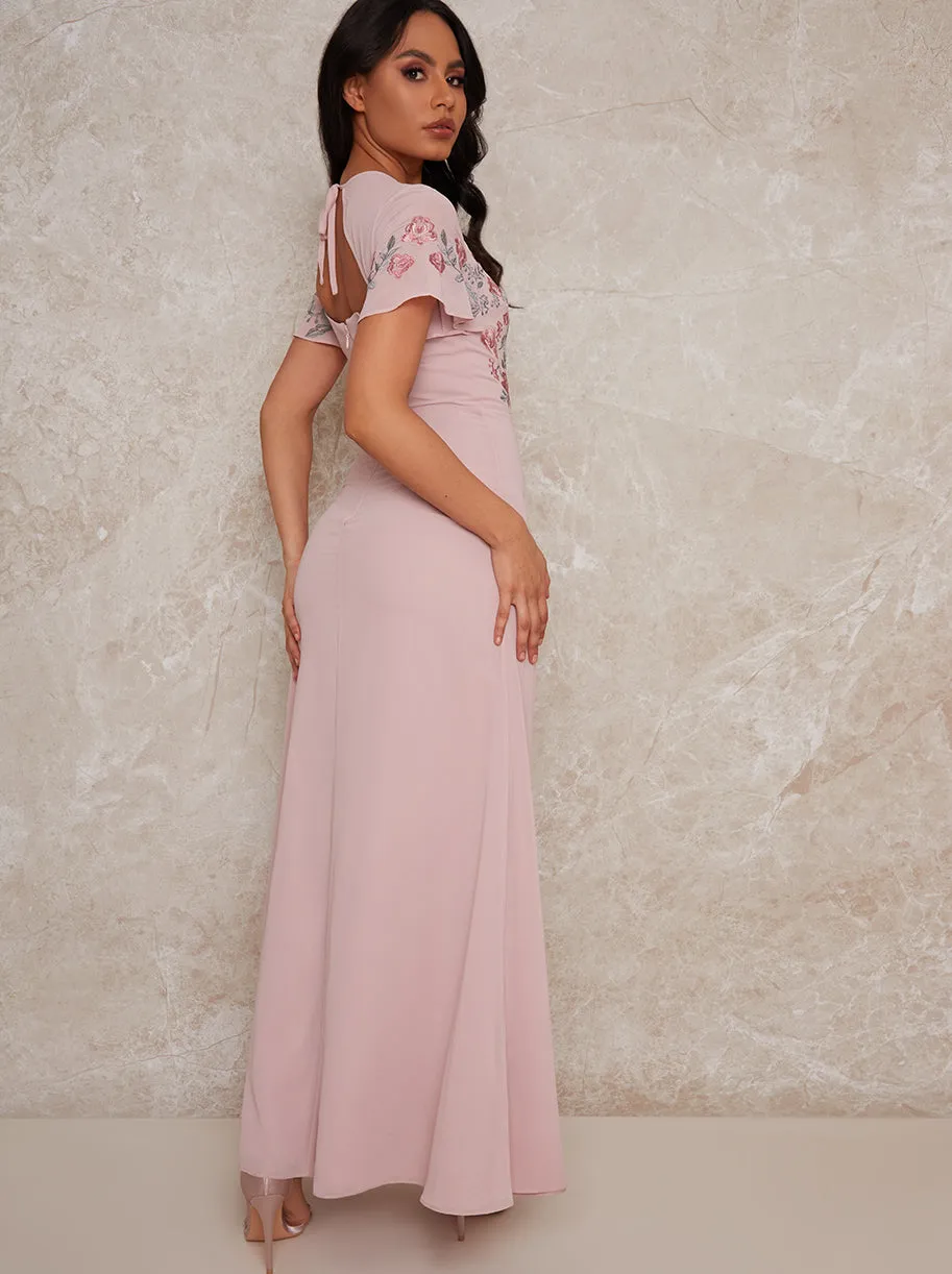 Embroidered Angel Sleeve Dress is Pink sold by Chi Chi London product image thumbnail 3