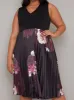 Plus Size Contrast Floral Pleat Midi Dress in Black sold by Chi Chi London
