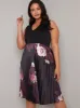 Plus Size Contrast Floral Pleat Midi Dress in Black sold by Chi Chi London