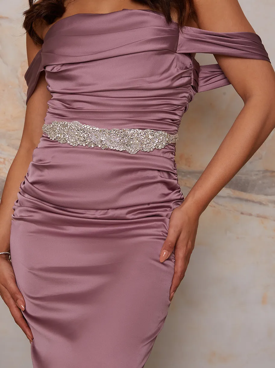 Embellished Satin Ribbon Belt in Lilac sold by Chi Chi London