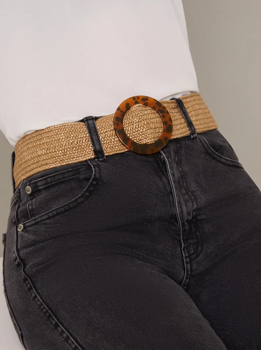 Tortoiseshell Buckle Woven Design Belt in Tan sold by Chi Chi London