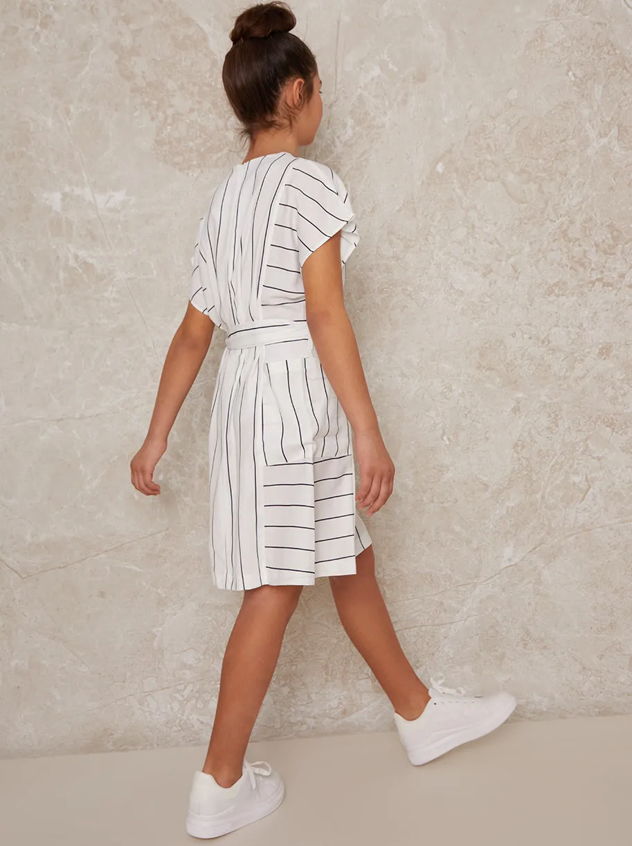 Girls Stripe Dress with Tie Waist in White sold by Chi Chi London product image thumbnail 3