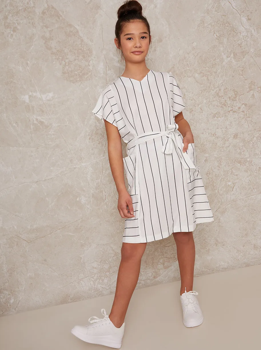 Girls Stripe Dress with Tie Waist in White sold by Chi Chi London product image thumbnail 2