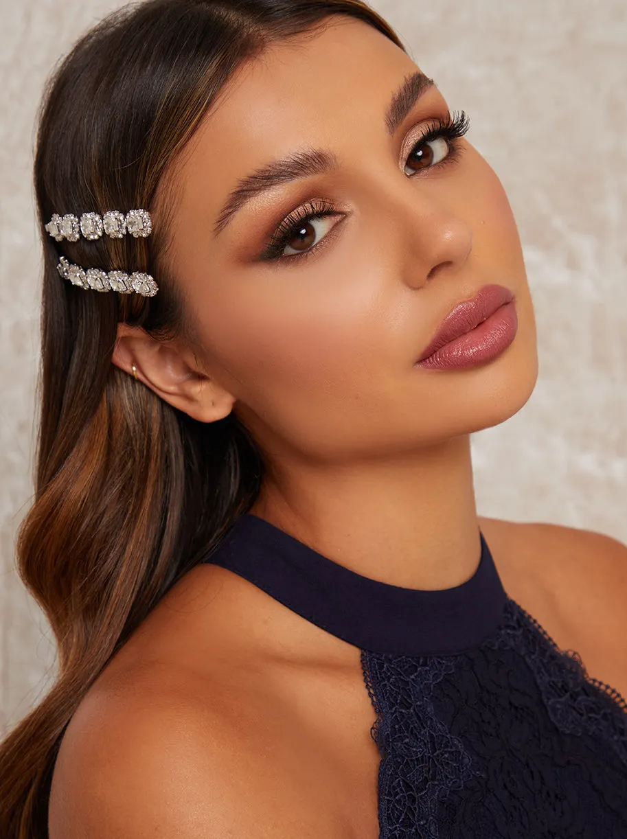 Diamante Hair Slides in Silver Tone sold by Chi Chi London