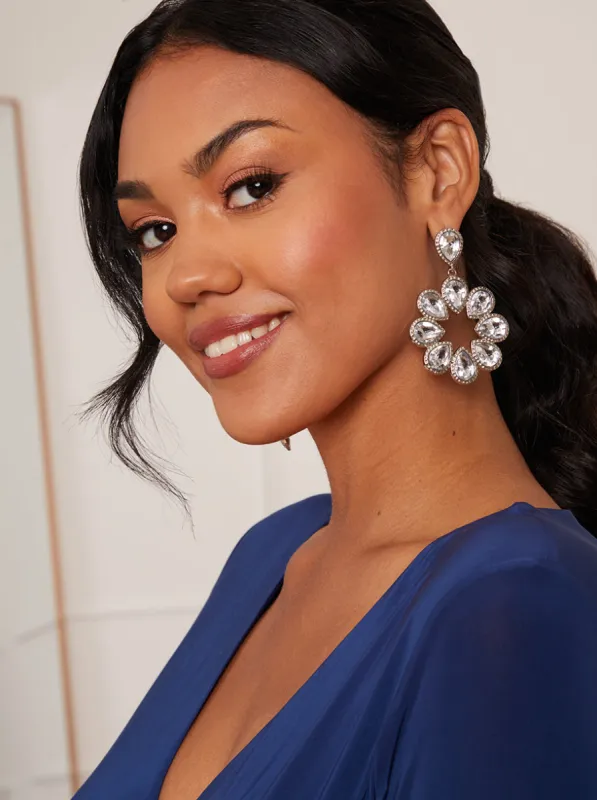 Statement Rhinestone Earrings in Silver sold by Chi Chi London