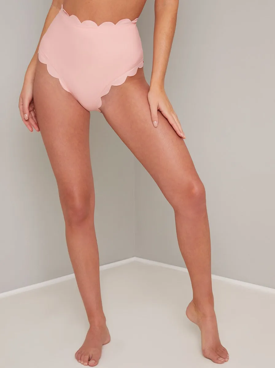 High Waist Scalloped Edge Bikini Bottoms in Pink sold by Chi Chi London product image thumbnail 2