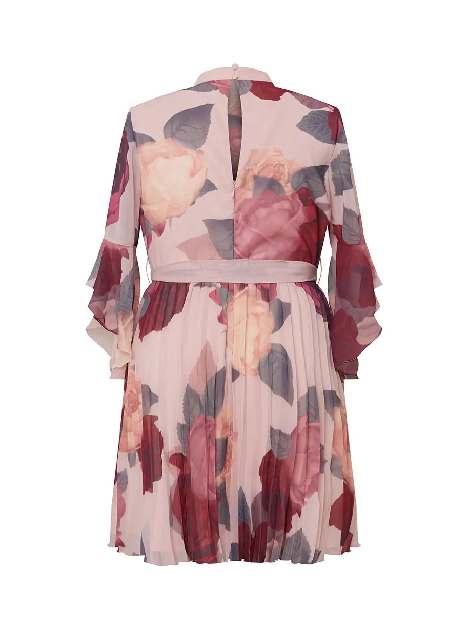 Plus Size Floral Print Flare Sleeve Pleat Midi Dress in Pink sold by Chi Chi London product image thumbnail 2