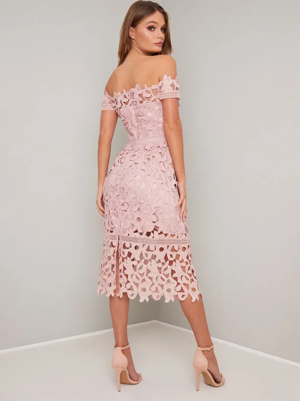 Bardot Lace Midi Dress in Mink sold by Chi Chi London product image thumbnail 3